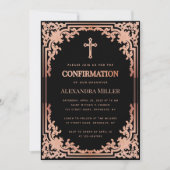 女子認定ピンクブラックエレガントヴィンテージクロス 招待状 (正面)