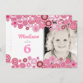 女子誕生日ピンクパーティの招待状フォトカード 招待状 (正面/裏面)