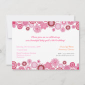 女子誕生日ピンクパーティの招待状フォトカード 招待状 (裏面)