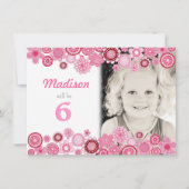 女子誕生日ピンクパーティの招待状フォトカード 招待状 (正面)