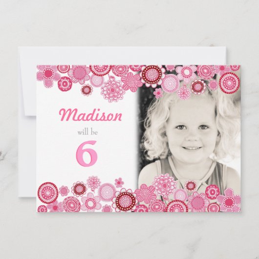 女子誕生日ピンクパーティの招待状フォトカード 招待状 (正面)