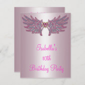 女子誕生日ピンク&ブルージェルエンジェルウィングス 招待状 (正面/裏面)
