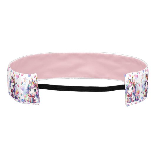 女子誕生日ユニコーンをテーマにしたピンクと紫 アスレチックヘッドバンド (裏面)