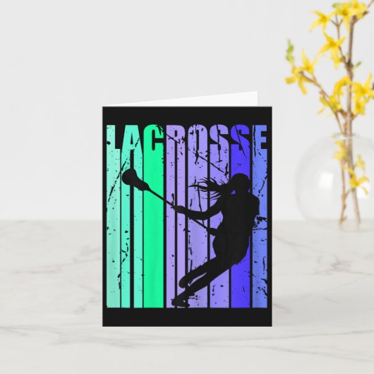 女子誕生日ラクロスレトロスティックラクロスデシ カード (黄色い花)