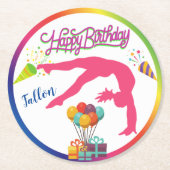 女子誕生日体操ハンドスプリングレインボートリム ラウンドペーパーコースター (正面)