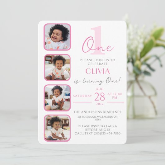 女子誕生日招待状とフォトコラージュ画像 招待状 (スタンド正面)