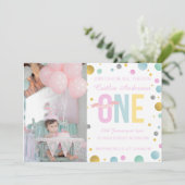 女子誕生日招待状-水玉模様 招待状 (スタンド正面)