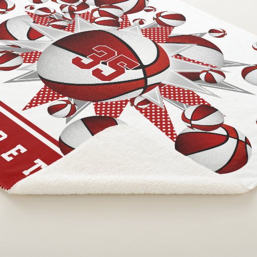 女子赤い白いバスケットが星をパーソナライズされた出す シェルパブランケット (3/4)