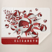 女子赤い白いバスケットが星をパーソナライズされた出す シェルパブランケット (正面(横))