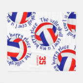 女子赤白青バレーボールコートのハッピースペース フリースブランケット (正面(横))