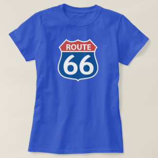 女子赤白青ルート66道路標識  Tシャツ