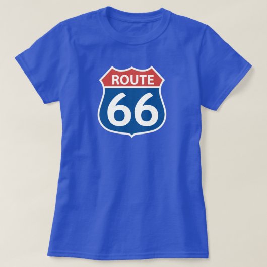女子赤白青ルート66道路標識  Tシャツ (デザイン正面)