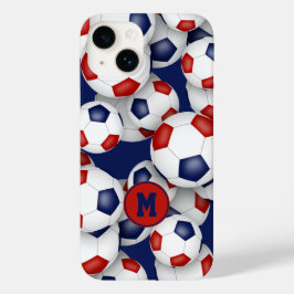 女子赤青サッカーボールの模様モノグラムの Case-Mate iPhone 14ケース