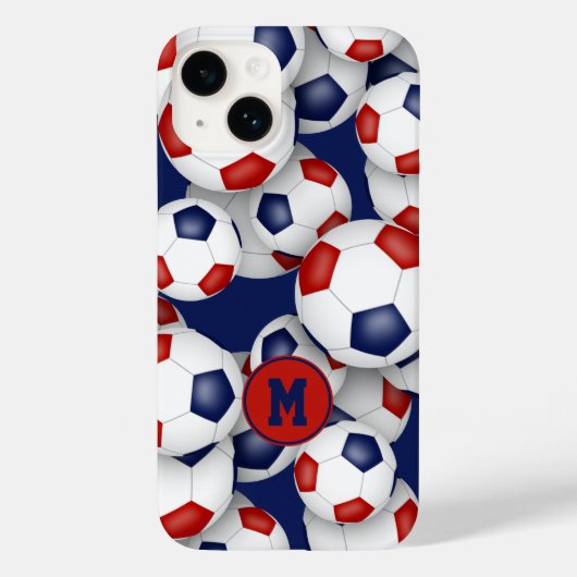 女子赤青サッカーボールの模様モノグラムの Case-Mate iPhoneケース (裏面)