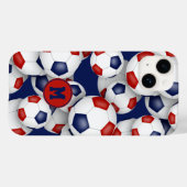 女子赤青サッカーボールの模様モノグラムの Case-Mate iPhoneケース (裏面 (横))