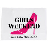 女子週末旅行ピンクのハイヒールスティレット靴 ラージペーパーバッグ (裏面)