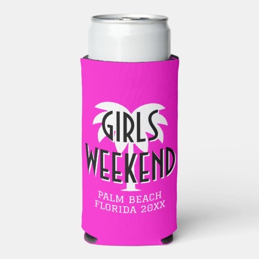 女子週末旅行 オーダーメイド ピンク スリム缶クーラー (Seltzer正面)