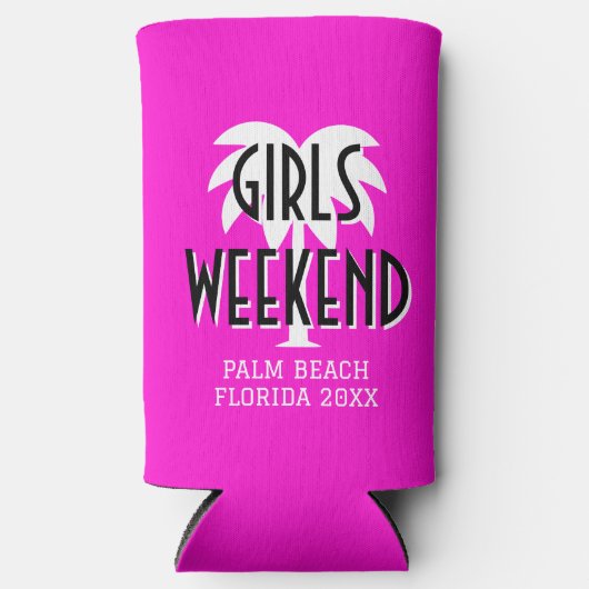 女子週末旅行 オーダーメイド ピンク スリム缶クーラー (正面)