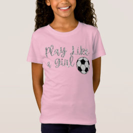 女子遊サッカーのボールグリッター Tシャツ