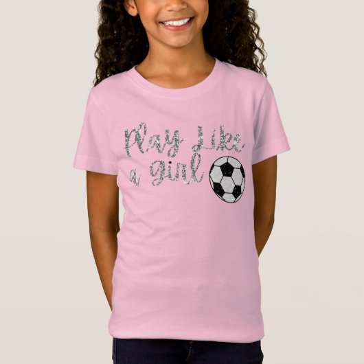女子遊サッカーのボールグリッター Tシャツ (正面)