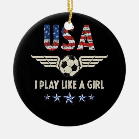 女子遊サッカーUSAチームが好き セラミックオーナメント (正面)