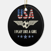 女子遊サッカーUSAチームが好き セラミックオーナメント (左)