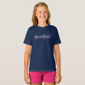 女子野球 - ピンク幾何学タイポグラフィ Tシャツ (正面フル)