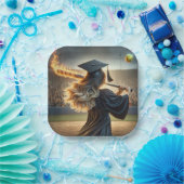 女子院生が燃えるこうもりを揺る ペーパープレート (パーティー)