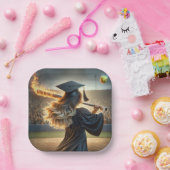 女子院生が燃えるこうもりを揺る ペーパープレート (パーティー)