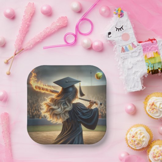 女子院生が燃えるこうもりを揺る ペーパープレート (パーティー)