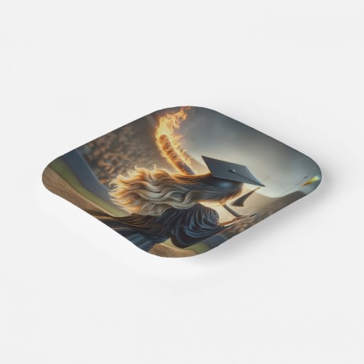 女子院生が燃えるこうもりを揺る ペーパープレート (傾斜あり)