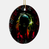 女子音楽聞のヘッドホンがネオンカラーの贈り物 セラミックオーナメント (右)