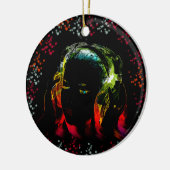 女子音楽聞のヘッドホンがネオンカラーの贈り物 セラミックオーナメント (左)