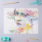 女子顔水彩画ポートレート絵画 薄葉紙 (クラフト)