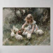 女子食べ物を与え白兎の印象派絵を描家 ポスター (正面)