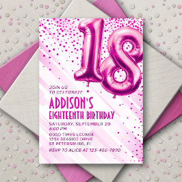 女子10代のピンク18位誕生日招待状 招待状