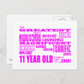 女子11誕生日素晴らしピンク11歳 ポストカード (正面/裏面)