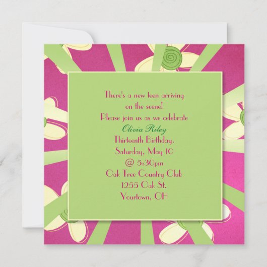 女子13歳の誕生日パーティー 招待状 (正面)