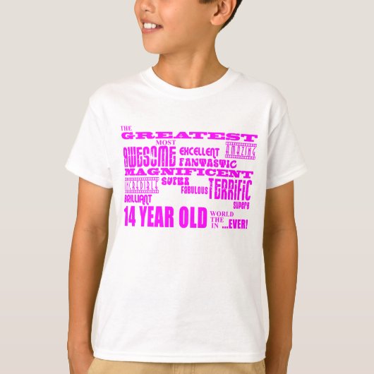 女子14誕生日もっとも偉大:ピンク14歳 Tシャツ (正面)