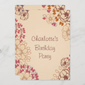 女子17誕生日かわいいモダンフローラ 招待状 (正面/裏面)