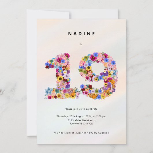 女子19番誕生日招待状十九パーティー 招待状 (正面)