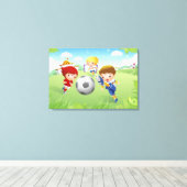 女子2人と男子遊サッカー キャンバスプリント (インサイチュ (ウッドフロア))