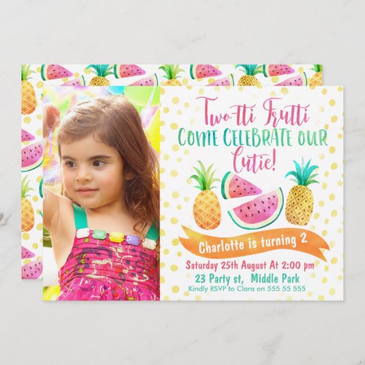 女子2月1日写真2日誕生日招待状 招待状 (正面/裏面)