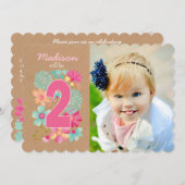 女子2歳誕生日パーティーナンバーフォト招待状 招待状 (正面/裏面)