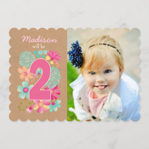 女子2歳誕生日パーティーナンバーフォト招待状 招待状