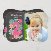 女子2歳誕生日パーティーナンバーフォト招待状 招待状 (正面/裏面)