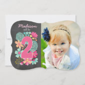 女子2歳誕生日パーティーナンバーフォト招待状 招待状 (正面)