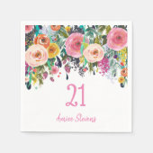 女子21歳の誕生日パーティーピンクフラワーピーチ スタンダードカクテルナプキン (正面)