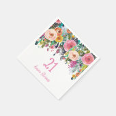 女子21歳の誕生日パーティーピンクフラワーピーチ スタンダードカクテルナプキン (角)