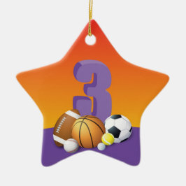 女子3歳の誕生日スポーツボール セラミックオーナメント